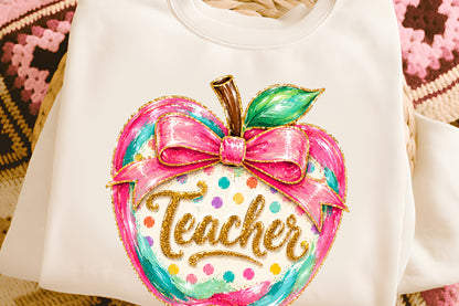 Preppy Teacher Apple Back to School PNG Colorful Teacher Sublimation