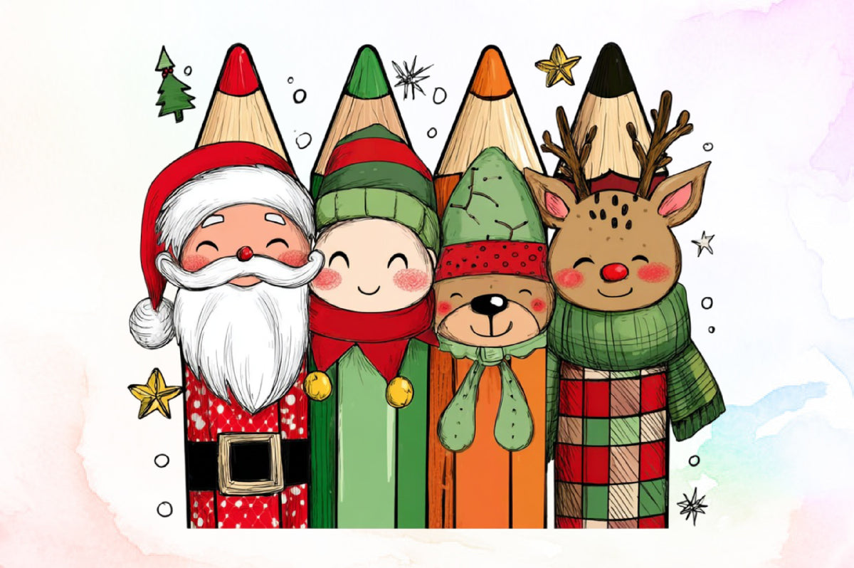 Christmas Pencil Characters PNG Bundle