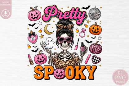 Pretty Spooky Pink Skeleton Halloween Sublimation PNG