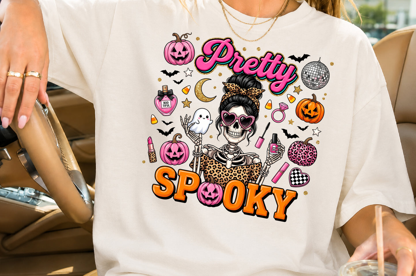 Pretty Spooky Pink Skeleton Halloween Sublimation PNG