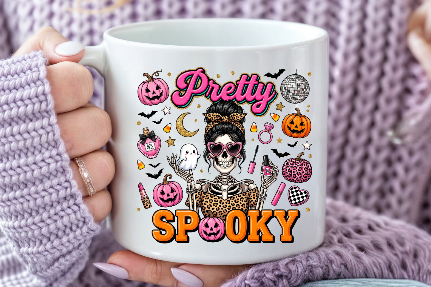 Pretty Spooky Pink Skeleton Halloween Sublimation PNG