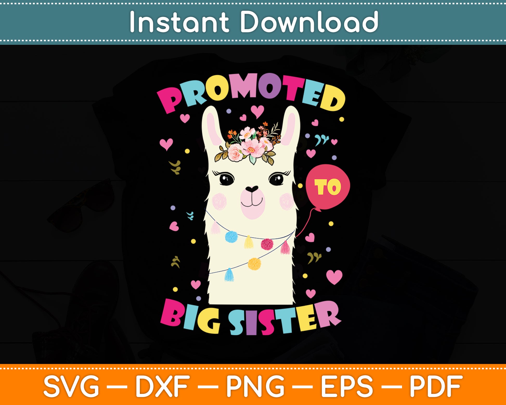 Promoted To Big Sister Cute Llama Alpaca Llama Lover Svg Digital Cutting File