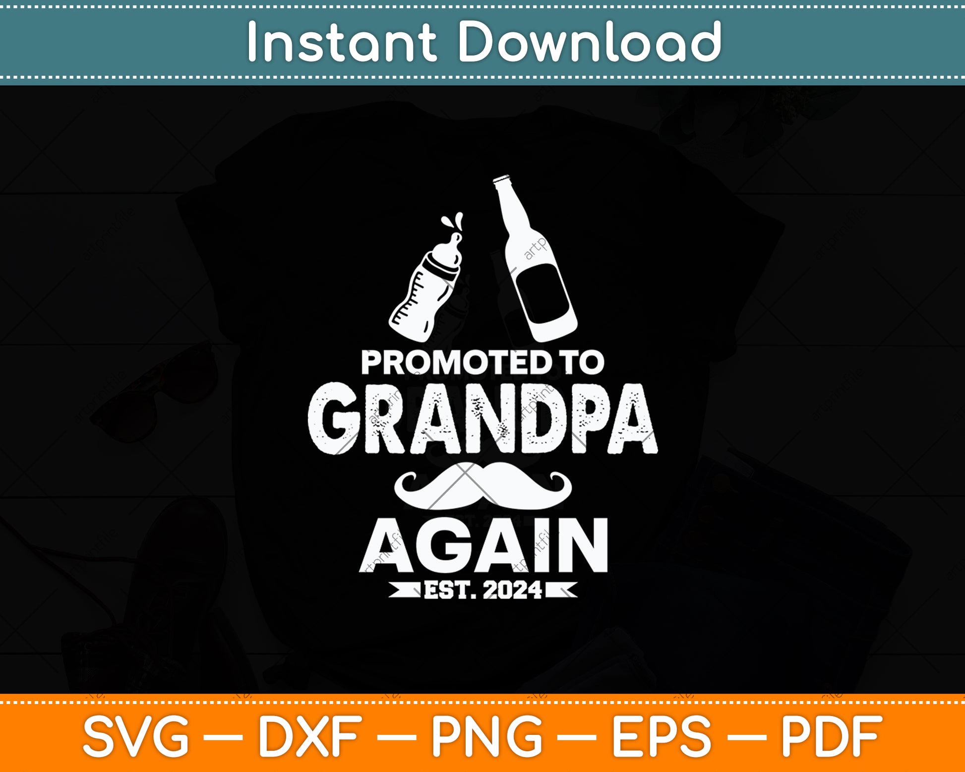 Promoted to Grandpa Again Est 2024 Pregnancy Announcement Svg Digital Cutting File