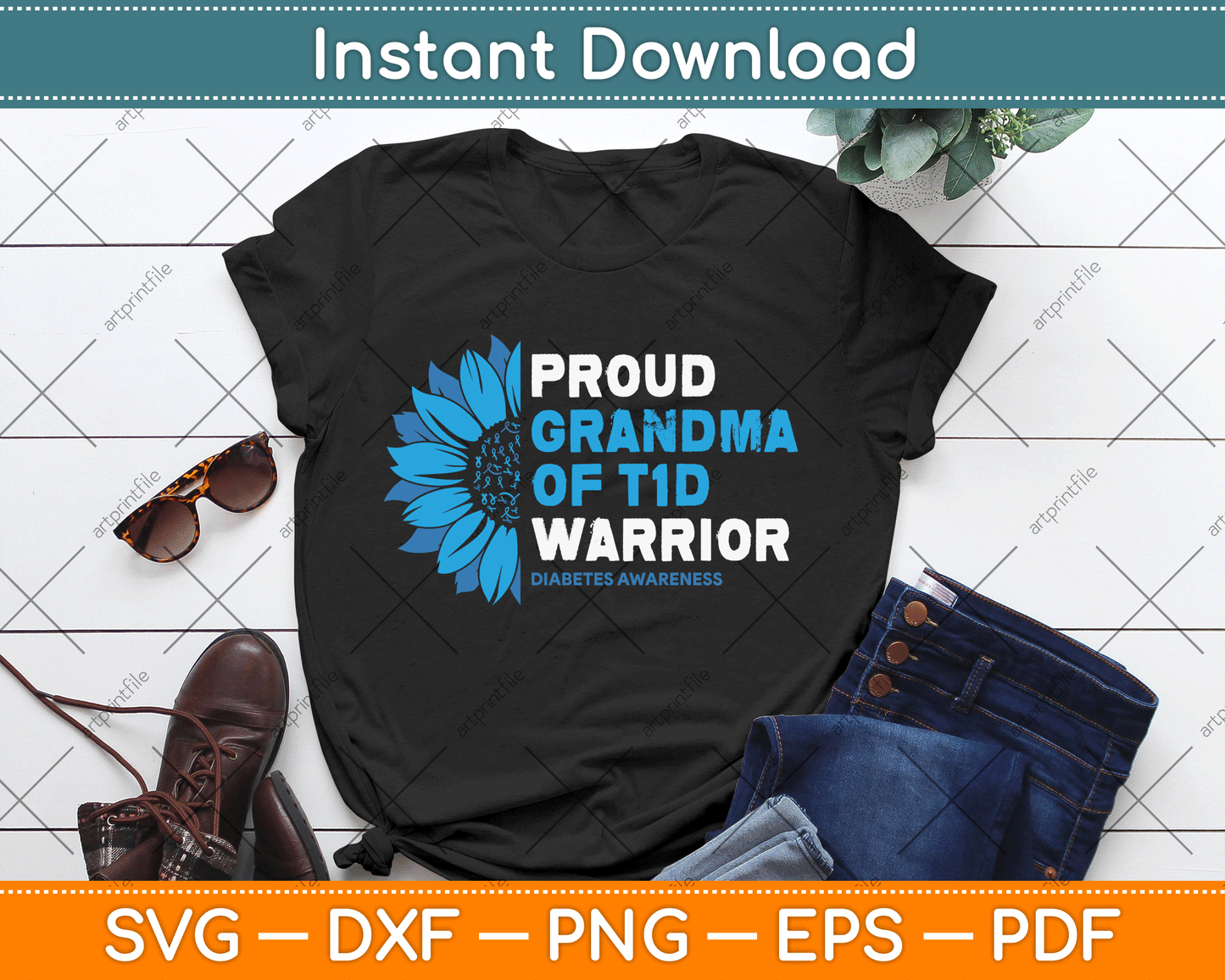 Proud Grandma Of A T1D Warrior Diabetic Diabetes Awareness SVG Digital Cutting File