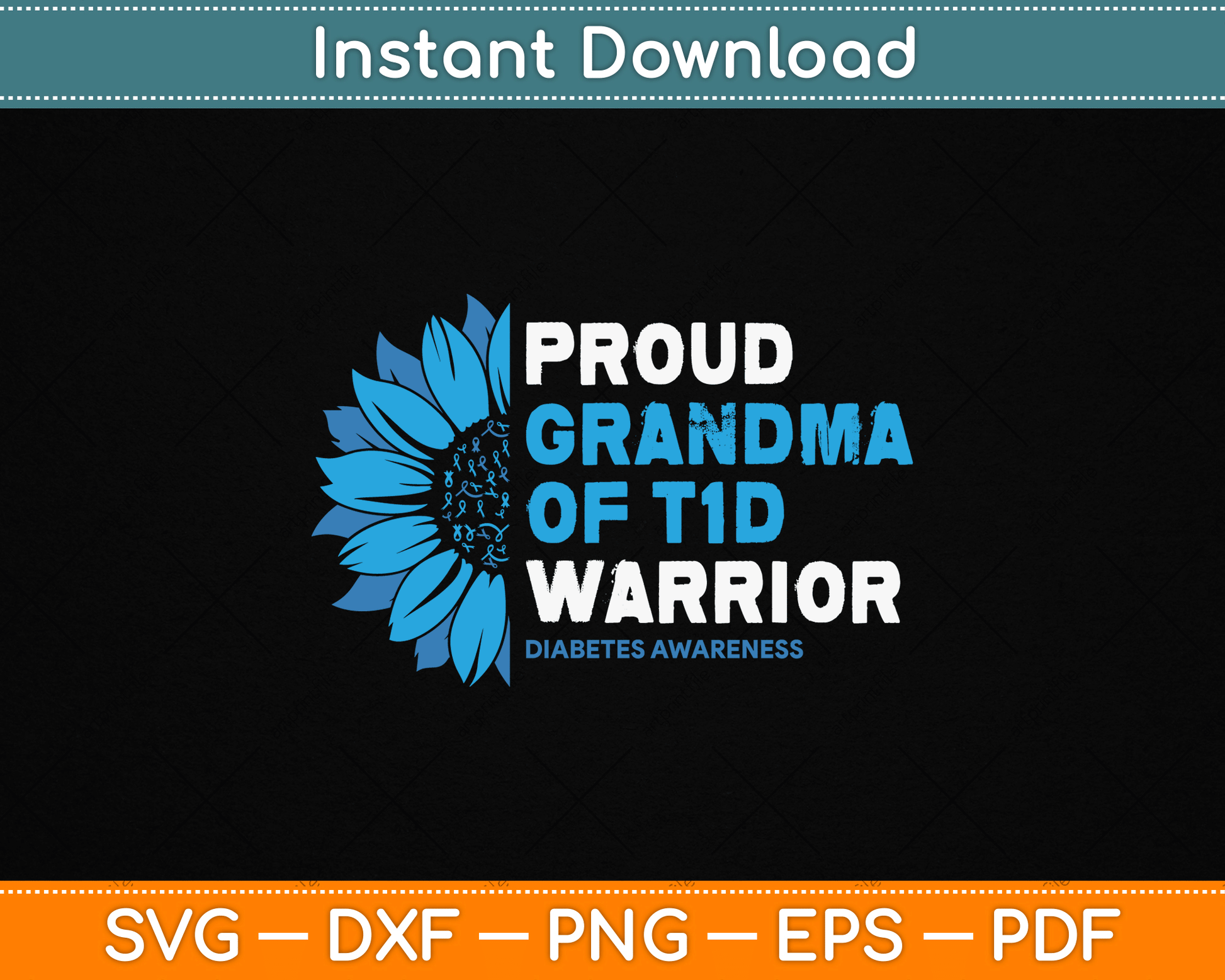 Proud Grandma Of A T1D Warrior Diabetic Diabetes Awareness SVG Digital Cutting File