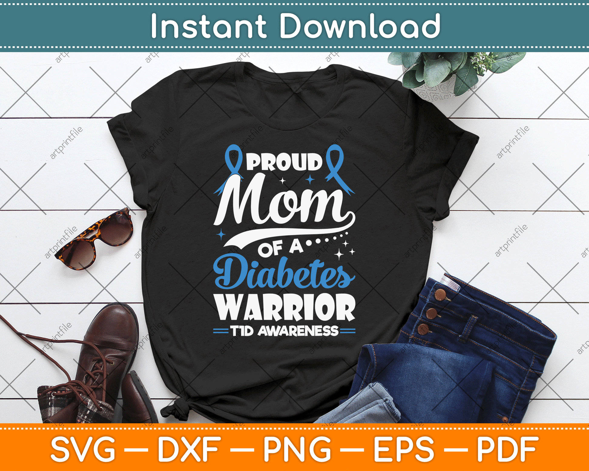 Proud Mom Of A Diabetes Warrior T1D Awareness Type 1 SVG Digital Cutting File