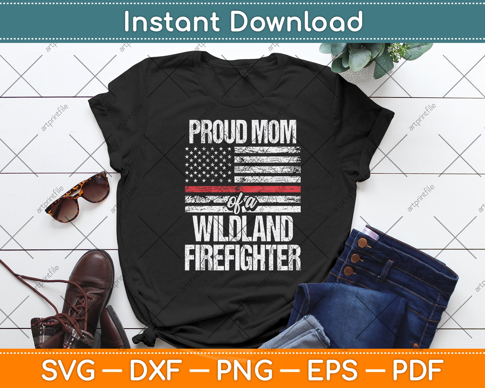 Proud Mom Of A Wildland Firefighter American Flag Svg Digital Cutting File