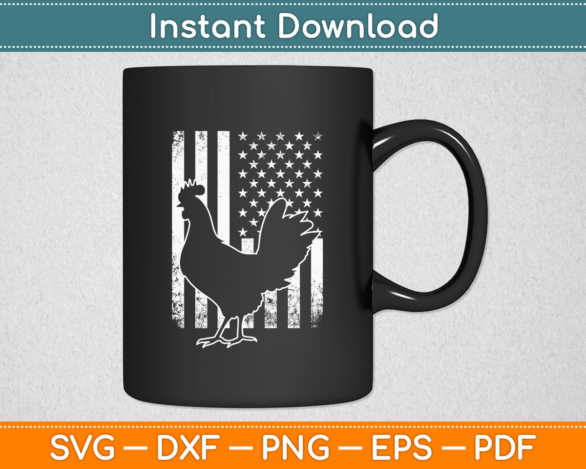 Proud Patriotic Chicken Rooster Farmer Lover American Flag Svg Digital Cutting File