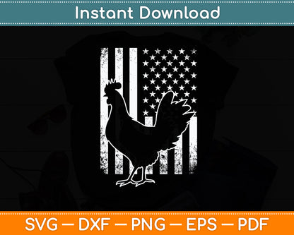 Proud Patriotic Chicken Rooster Farmer Lover American Flag Svg Digital Cutting File