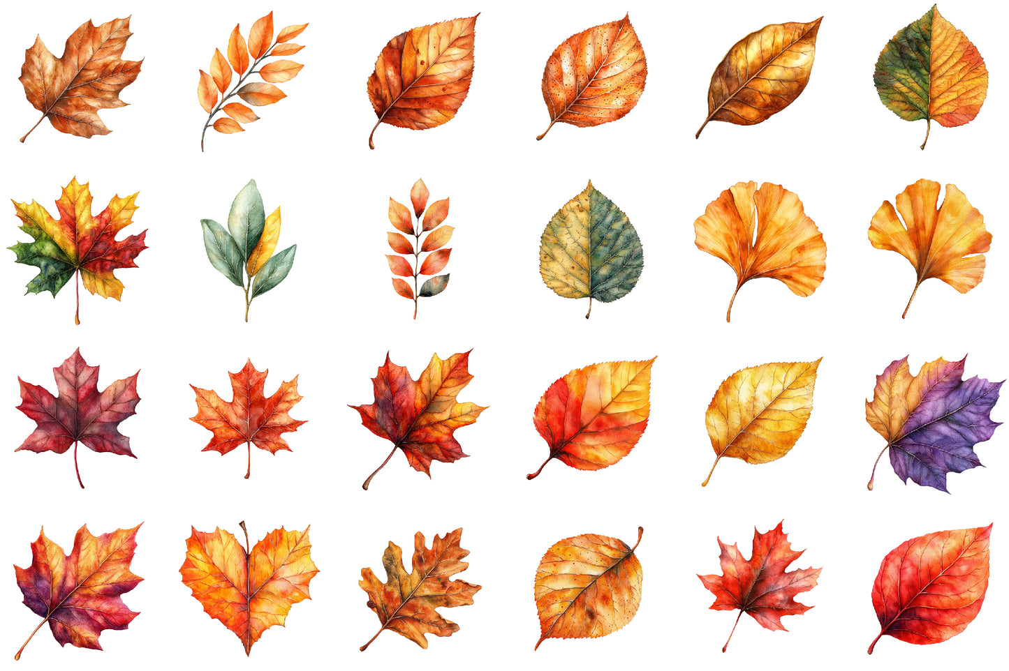 Autumn Leaves PNG Bundle Fall Watercolor Clipart