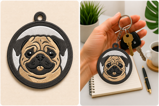 Pug Keychain Embroidery Design