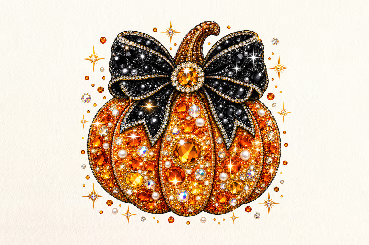 Pumpkin Bow Rhinestone Halloween PNG
