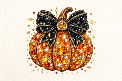Pumpkin Bow Rhinestone Halloween PNG