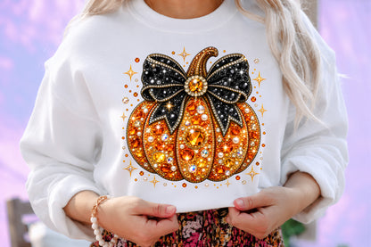 Pumpkin Bow Rhinestone Halloween PNG