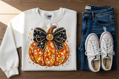 Pumpkin Bow Rhinestone Halloween PNG