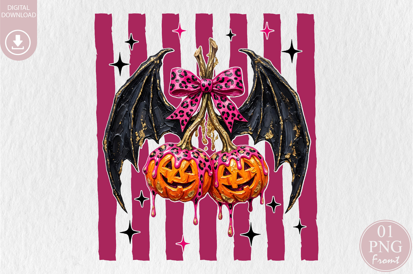 Pink Leopard Bat Wings Pumpkin PNG Halloween Sublimation