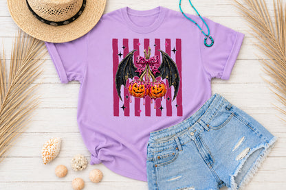 Pink Leopard Bat Wings Pumpkin PNG Halloween Sublimation