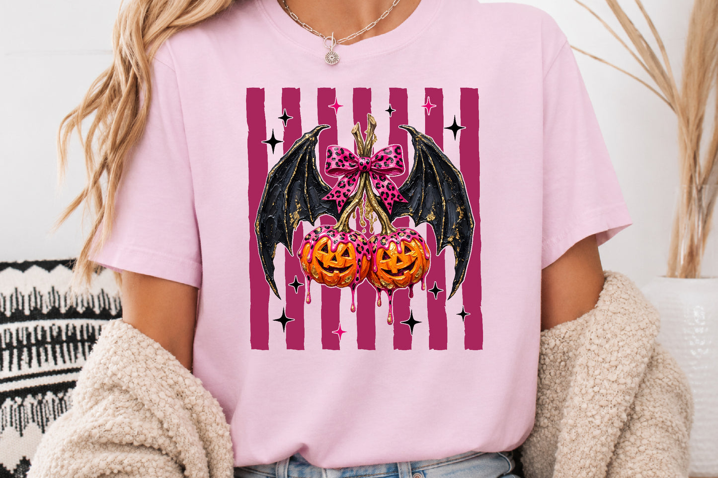 Pink Leopard Bat Wings Pumpkin PNG Halloween Sublimation