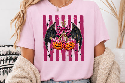Pink Leopard Bat Wings Pumpkin PNG Halloween Sublimation