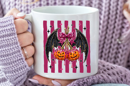Pink Leopard Bat Wings Pumpkin PNG Halloween Sublimation