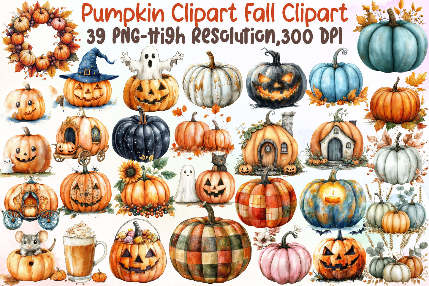 Pumpkin Clipart Fall Halloween PNG Bundle