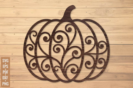 Decorative Pumpkin Laser Cut SVG, Swirl Pumpkin Wall Art, Autumn Fall Pumpkin Cut File
