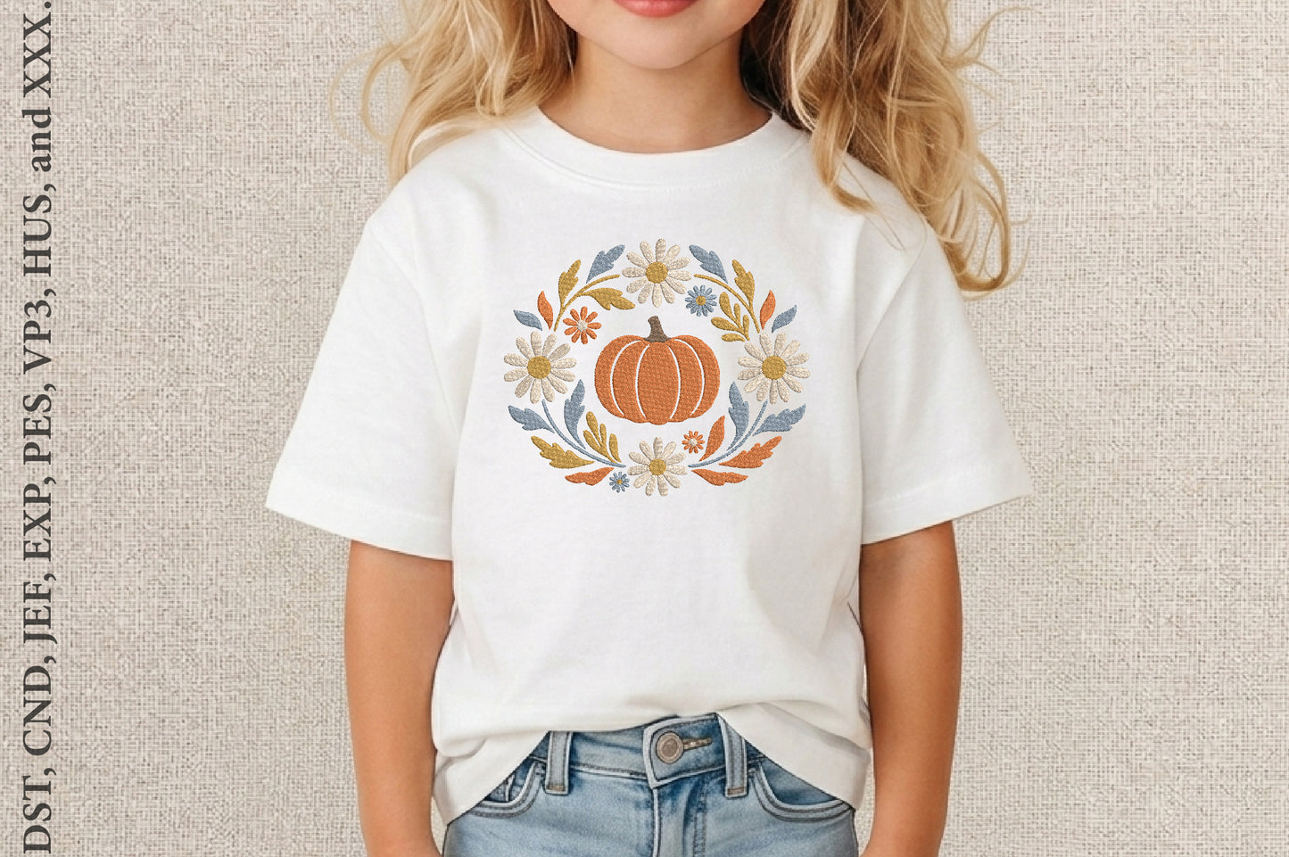 Pumpkin Embroidery Design with Flowers – Beautiful Floral Pumpkin Machine Embroidery Pattern, Autumn Fall Embroidery Design