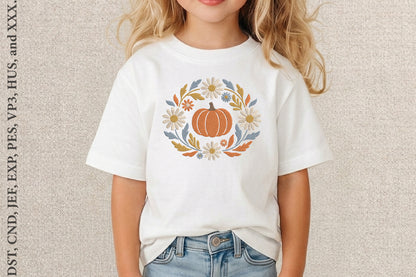 Pumpkin Embroidery Design with Flowers – Beautiful Floral Pumpkin Machine Embroidery Pattern, Autumn Fall Embroidery Design