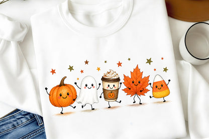 Cute Fall Halloween PNG Pumpkin Ghost Candy Corn Coffee Maple Leaf