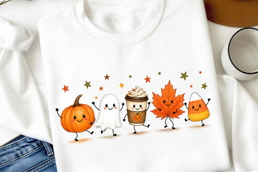 Cute Fall Halloween PNG Pumpkin Ghost Candy Corn Coffee Maple Leaf
