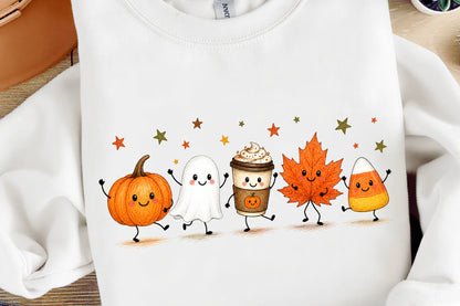 Cute Fall Halloween PNG Pumpkin Ghost Candy Corn Coffee Maple Leaf