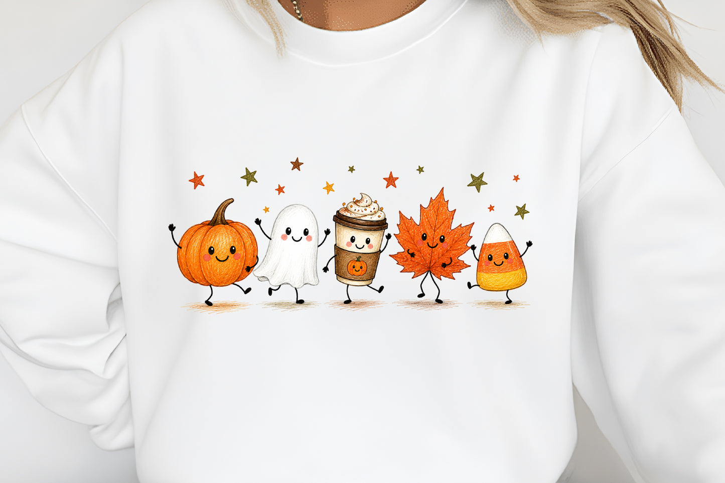 Cute Fall Halloween PNG Pumpkin Ghost Candy Corn Coffee Maple Leaf