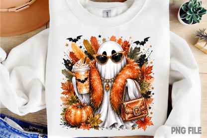 Pumpkin Halloween Spooky PNG | Cute Ghost Pumpkin Fall Halloween Sublimation Design