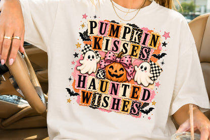 Pumpkin Kisses Haunted Wishes PNG Cute Pink Ghost Halloween Sublimation