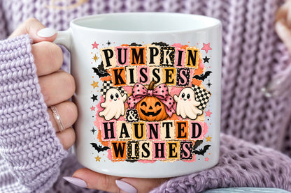 Pumpkin Kisses Haunted Wishes PNG Cute Pink Ghost Halloween Sublimation