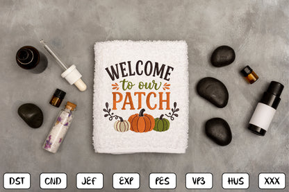 Welcome to Our Pumpkin Patch Embroidery Design, Cute Fall Pumpkin Machine Embroidery