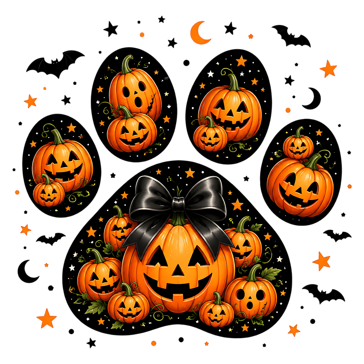 Pumpkin Paw Print Halloween PNG Cute Jack O Lantern Sublimation