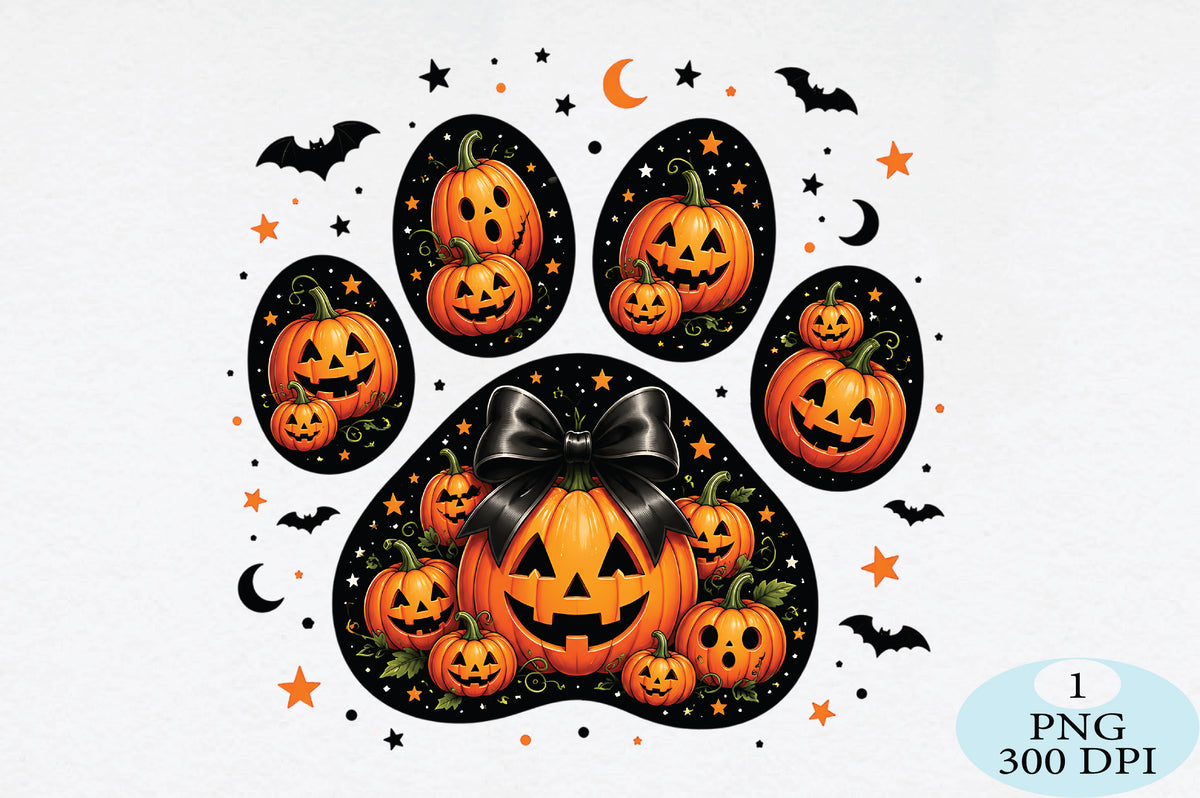Pumpkin Paw Print Halloween PNG Cute Jack O Lantern Sublimation