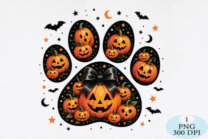 Pumpkin Paw Print Halloween PNG Cute Jack O Lantern Sublimation
