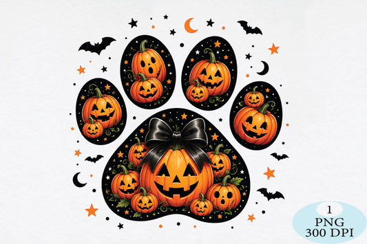Pumpkin Paw Print Halloween PNG Cute Jack O Lantern Sublimation