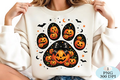 Pumpkin Paw Print Halloween PNG Cute Jack O Lantern Sublimation