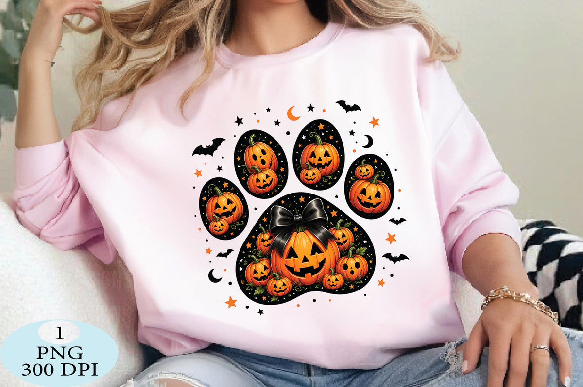Pumpkin Paw Print Halloween PNG Cute Jack O Lantern Sublimation