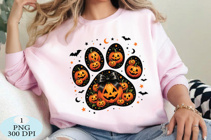 Pumpkin Paw Print Halloween PNG Cute Jack O Lantern Sublimation