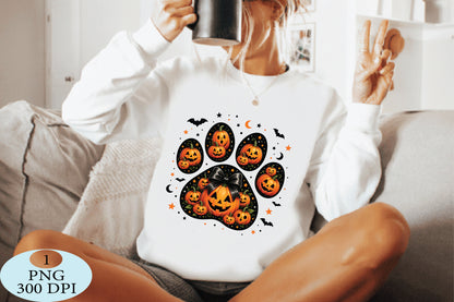 Pumpkin Paw Print Halloween PNG Cute Jack O Lantern Sublimation