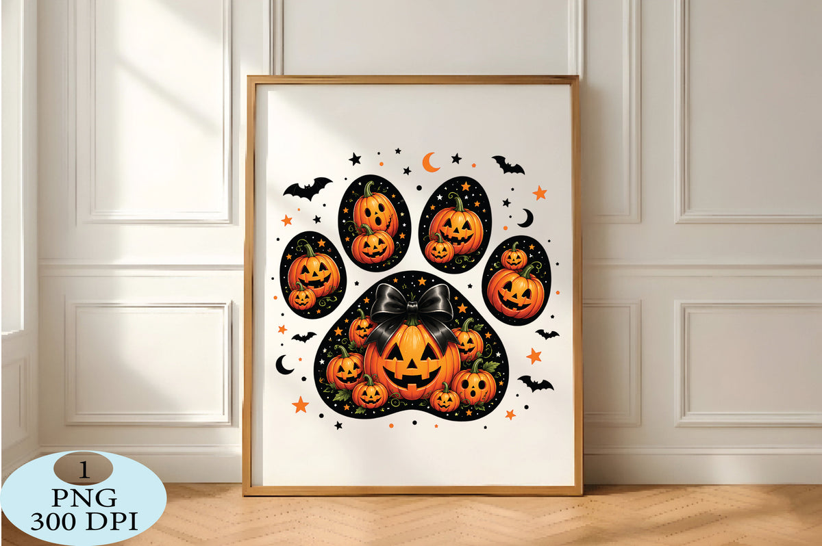 Pumpkin Paw Print Halloween PNG Cute Jack O Lantern Sublimation