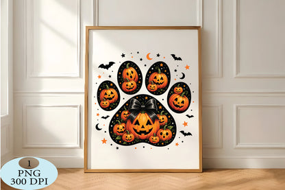 Pumpkin Paw Print Halloween PNG Cute Jack O Lantern Sublimation