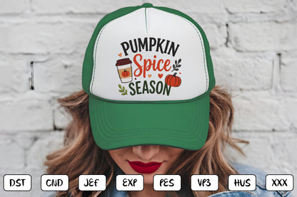 Pumpkin Spice Season Embroidery Design, Cute Fall Coffee & Pumpkin Machine Embroidery Pattern, Autumn Embroidery Design