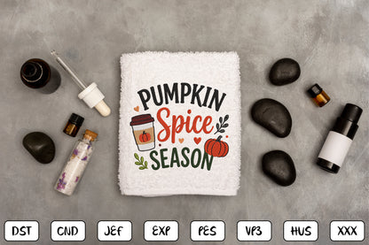 Pumpkin Spice Season Embroidery Design, Cute Fall Coffee & Pumpkin Machine Embroidery Pattern, Autumn Embroidery Design