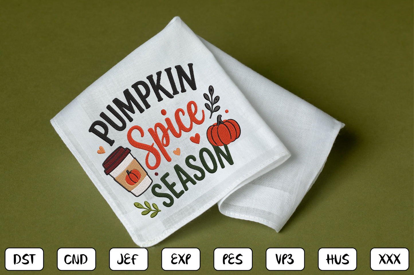 Pumpkin Spice Season Embroidery Design, Cute Fall Coffee & Pumpkin Machine Embroidery Pattern, Autumn Embroidery Design