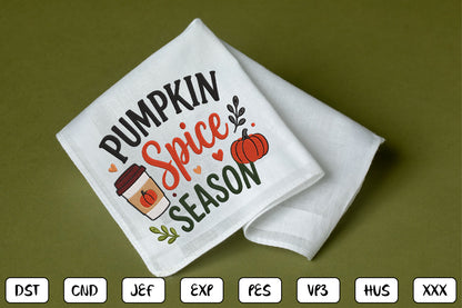 Pumpkin Spice Season Embroidery Design, Cute Fall Coffee & Pumpkin Machine Embroidery Pattern, Autumn Embroidery Design